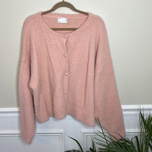 ASOS pink mohair style button down cardigan size 14